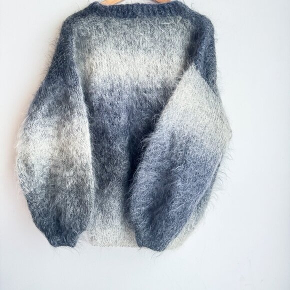 Handmade Mohair wool Grey White Ombre Pullover Sweater L - Picture 3 of 5
